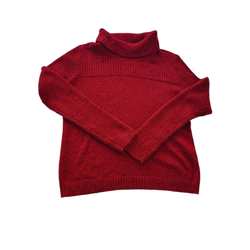 Crimson Red Ribbed Turtleneck Sweater Cozy Knit Long Sleeve Top No Tags Fits L - Picture 5 of 8